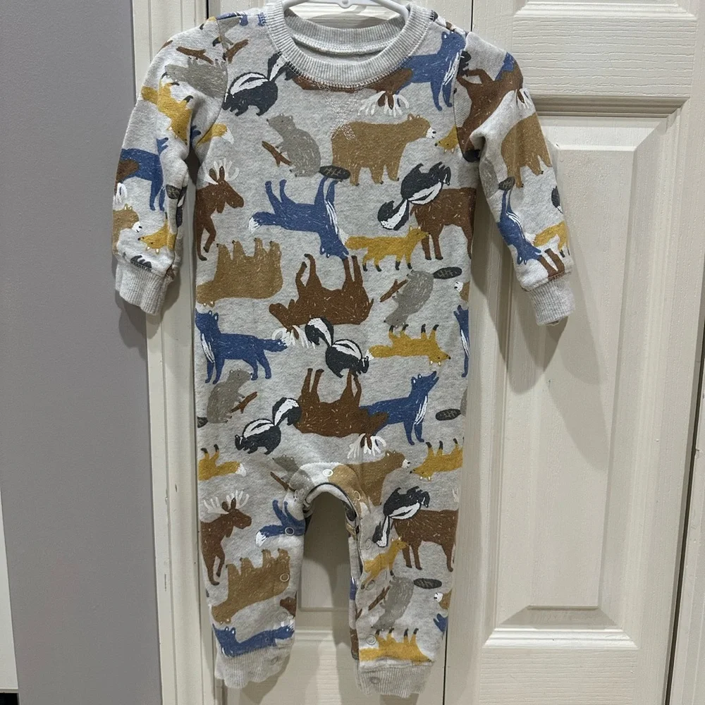 Carters Animal Print Kids 1 Piece Cozy Pjs With Snaps, Fuzy Soft Lining Inside